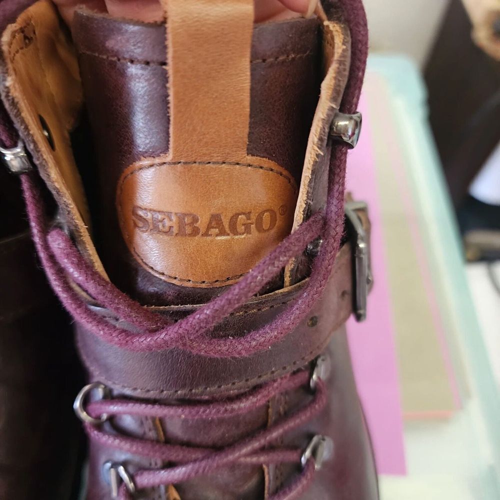 Sebago Laney Hiker Boot Burgundy Leather Buckle Lace Up Size 10 - Picture 4 of 15